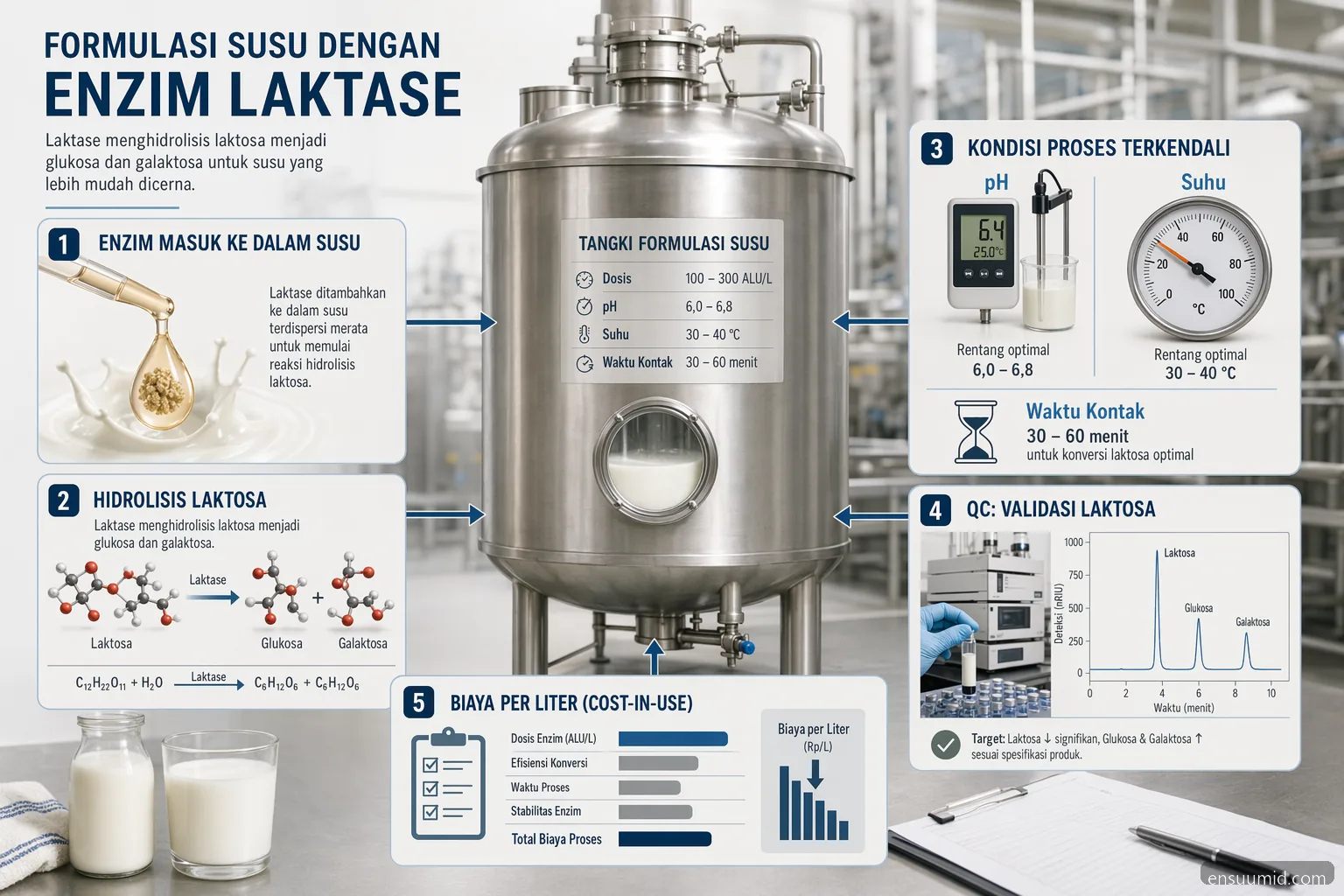 lactase enzyme milk formulation guide with dosing, pH, temperature, QC, and cost-in-use checkpoints